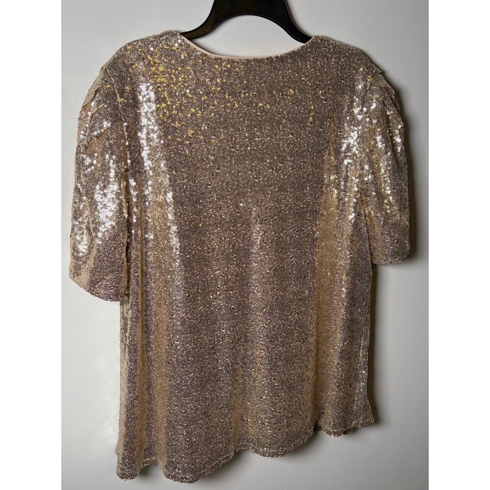 Lane Bryant Women's Size 18 Gold Sequin V-Neck Short Sleeve Party Holiday Top - Picture 3 of 5